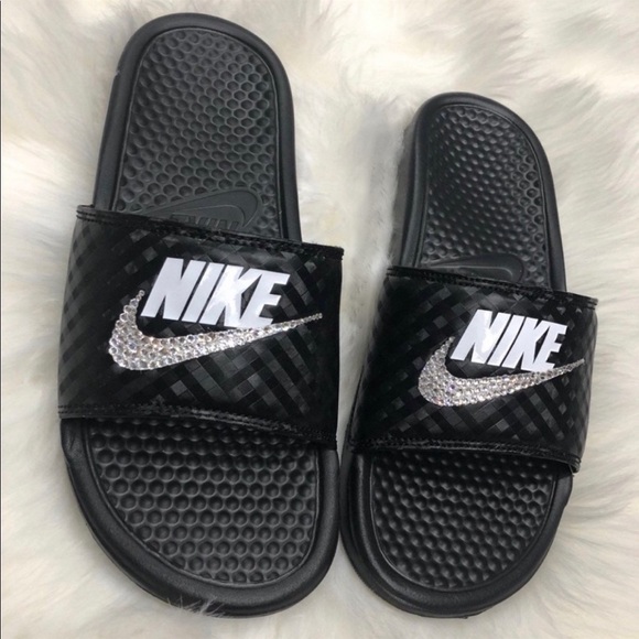 Custom bling , black Nike benassi slides - Picture 8 of 9